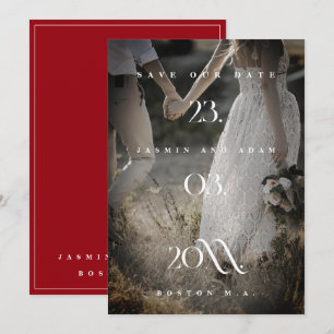 Minimal Crimson Red Photo Wedding Save the Date