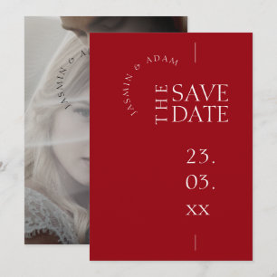 Minimal Crimson Red Photo Wedding Save The Date
