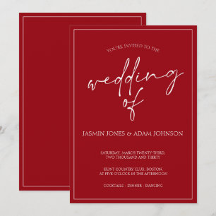 Minimal Crimson Red Script Wedding Invitation