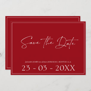 Minimal Crimson Red Script Wedding Save The Date