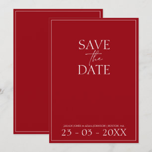 Minimal Crimson Red Script Wedding Save The Date