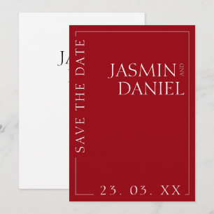 Minimal Crimson Red Typography Wedding Save the Date