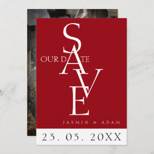Minimal Crimson Red White Simple Photo Wedding Save The Date