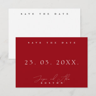 Minimal Crimson Red White Wedding Save the Date