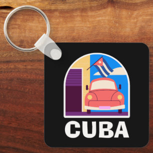 Minimal Cuba Island Vintage Retro Travel  Key Ring