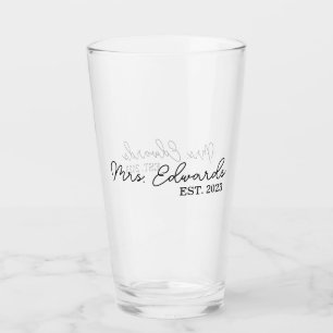 Minimal Cursive Mrs. Custom Last Name Wedding Gift Glass