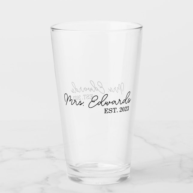 Minimal Cursive Mrs. Custom Last Name Wedding Gift Glass (Front)