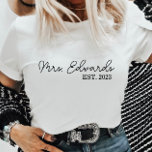 Minimal Cursive Mrs. Custom Last Name Wedding Gift T-Shirt<br><div class="desc">This is a Minimal Cursive Custom Mrs. Last Name Wedding Gift T-Shirt!</div>