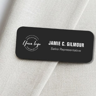 Minimal Custom Business logo Employee Black Name Tag