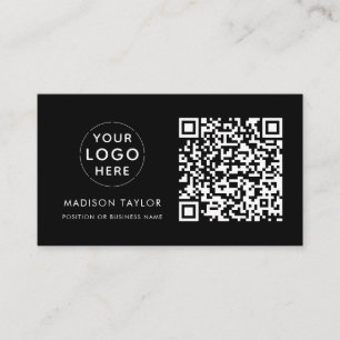 Minimal Custom Company Logo QR Code Basic Black Business Card