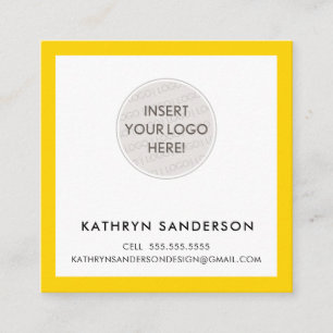 MINIMAL CUSTOM LOGO modern chic bold yellow black Square Business Card