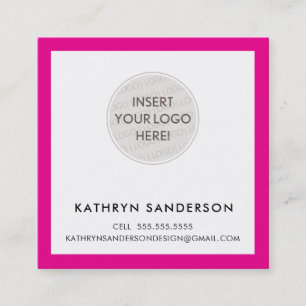 MINIMAL CUSTOM LOGO modern chic hot pink black Square Business Card