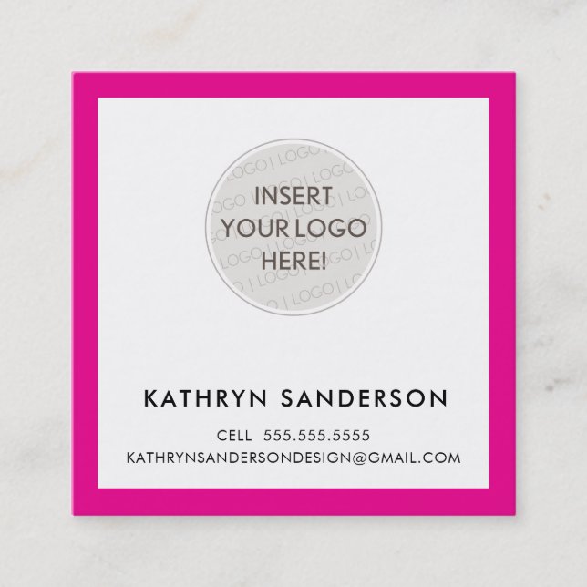 MINIMAL CUSTOM LOGO modern chic hot pink black Square Business Card (Front)