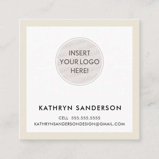 MINIMAL CUSTOM LOGO modern chic ivory cream black Square Business Card (Front)