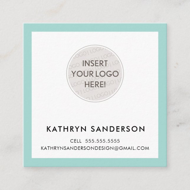 MINIMAL CUSTOM LOGO modern chic pastel mint black Square Business Card (Front)