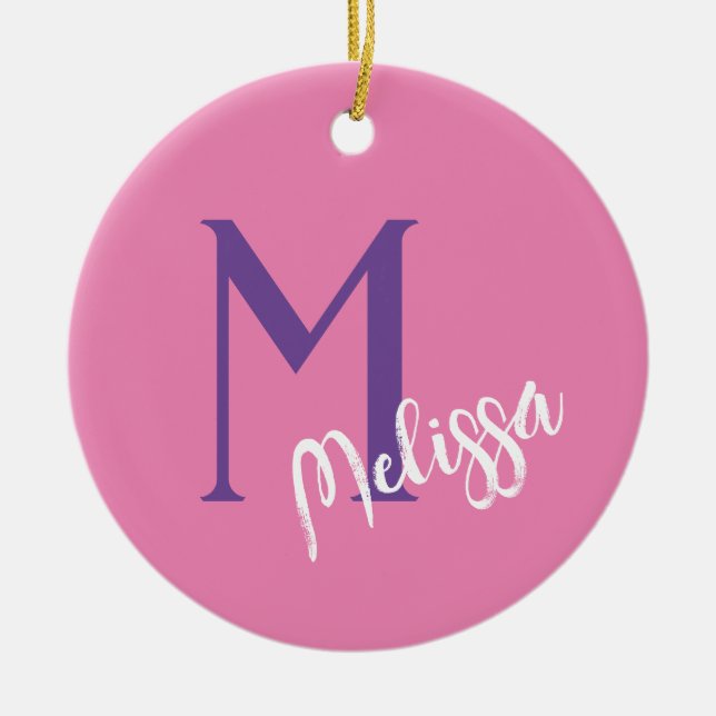 Minimal custom Monogram Christmas Ornament – Pink  (Front)