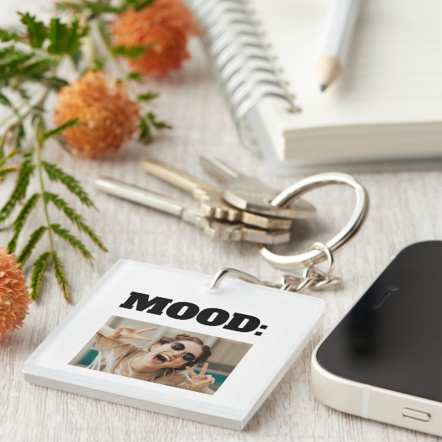 Minimal Custom MOOD Funny Add Photo Key Ring (Front Right)