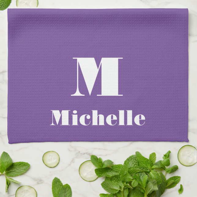 MInimal Custom Name Initial Solid Colour  Tea Towel (Folded)