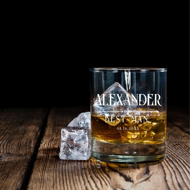 Minimal Custom Name Year Wedding Engraved Etched Whiskey Glass (Creator Uploaded)