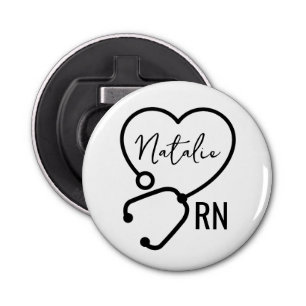 Minimal Custom Nurse Name Stethoscope Heart  Bottle Opener