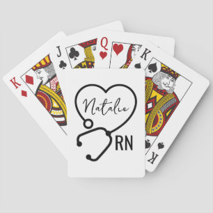 Minimal Custom Nurse Name Stethoscope Heart  Playing Cards
