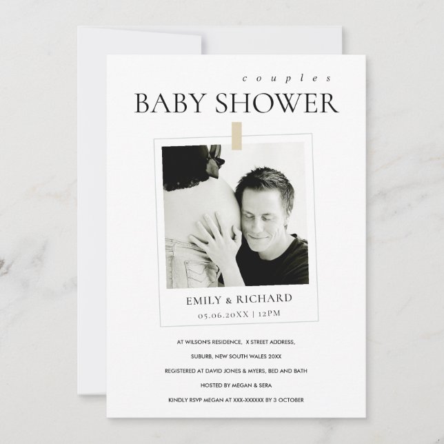 MINIMAL CUSTOM PHOTO COUPLES BABY SHOWER INVITE (Front)