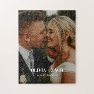 Minimal Custom Photo Wedding Couple & Names Jigsaw Puzzle