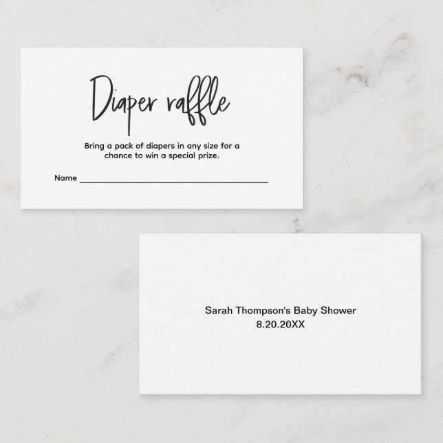 Minimal Custom Simple Diaper Raffle ticket  Enclosure Card (Front/Back)