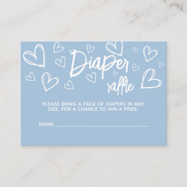 Minimal Cute Blue Hearts Baby Shower Diaper Raffle Enclosure Card (Front)