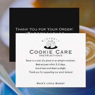 Minimal Cute Cake Logo Cookie Care Instructions Thank You Card
