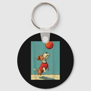 Minimal Cute Dog Sports Funny Basketball Key Ring