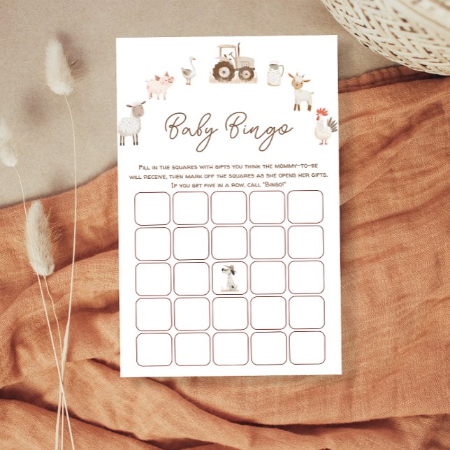Minimal Cute Farm Animals Baby Shower Game BINGO Flyer (Creator Uploaded)