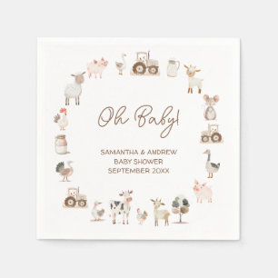 Minimal Cute Farm Animals Barnyard Baby Shower Napkin