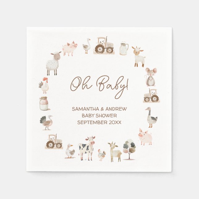 Minimal Cute Farm Animals Barnyard Baby Shower Napkin (Front)