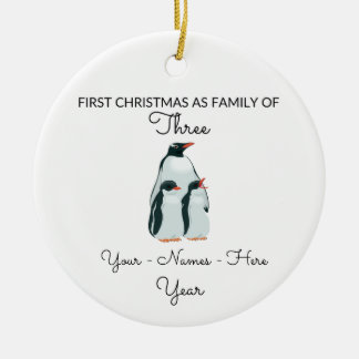 Minimal Cute  First Christmas as Family of Three Ceramic Tree Decoration