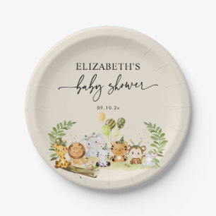 Minimal Cute Jungle Animals Baby Shower Paper Plate