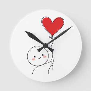 Minimal Cute Love Doodle Round Clock
