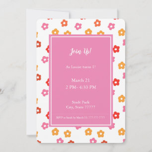 Minimal Cute Pink Yellow Red Orange Floral Pattern Invitation