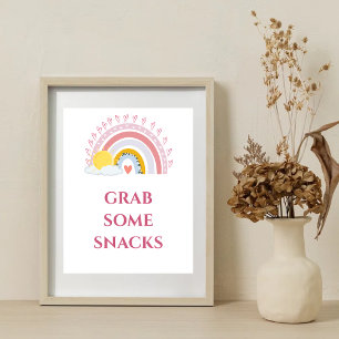 Minimal Cute Rainbow Sun  Grab some Snacks Poster
