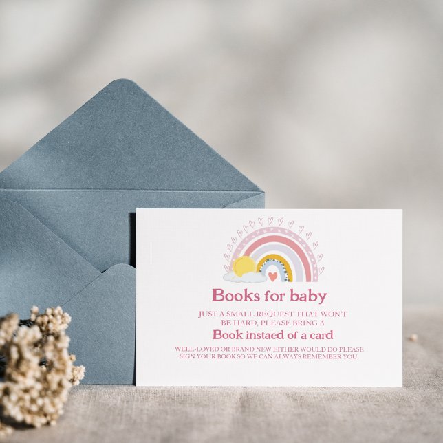Minimal Cute Rainbow Sun Pink Baby Books for baby Invitation (Creator Uploaded)