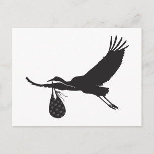 Minimal Cute Stork Unisex Baby Shower Invitation Postcard