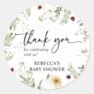 Minimal Cute Wildflowers Baby Shower Thank You Classic Round Sticker