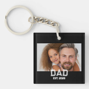 Minimal Dad Established Year New Father Photo Key Ring