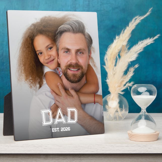 Minimal Dad Established Year New Father Photo Plaque (Side)