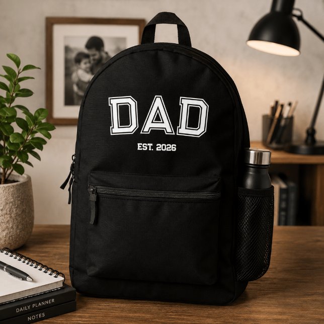 Minimal Dad Established Year New Father Printed Backpack (Creator Uploaded)
