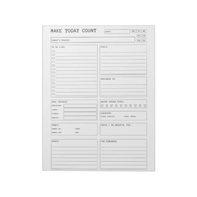 Minimal Daily Planner Make Every Day Count Gift  Notepad (Rotated)