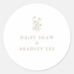 Minimal Daisy Floral Watercolor Wedding Classic Round Sticker