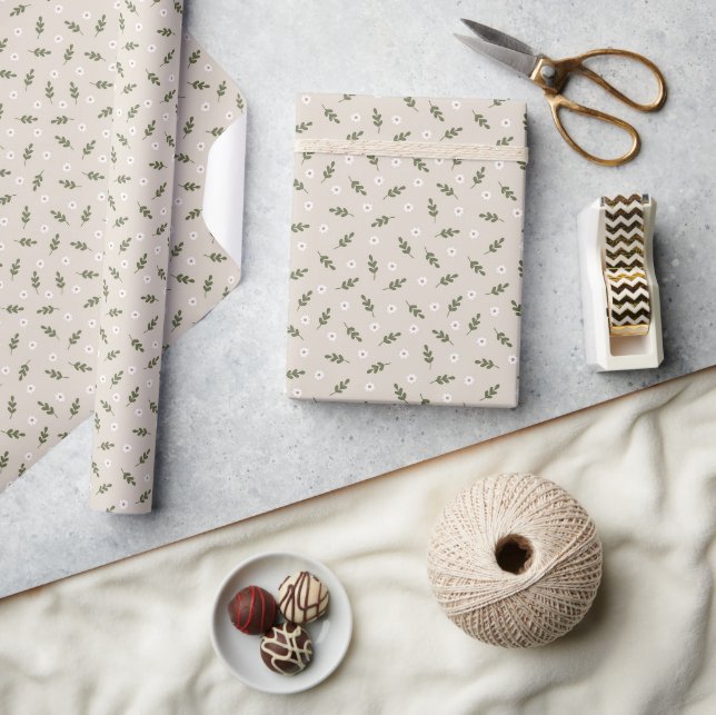 Minimal Daisy Sprig Rustic Country Wrapping Paper (Crafts)