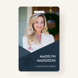 Minimal Dark Azure Photo Notary Signing Agent Badg ID Badge