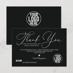 Minimal Dark Black White Script Customer Thank You Card